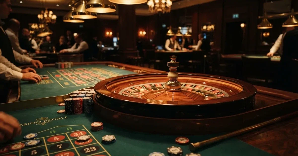 Rulettehjul og sjetonger på grønn filt i varmt kveldslys — norske casino gevinster